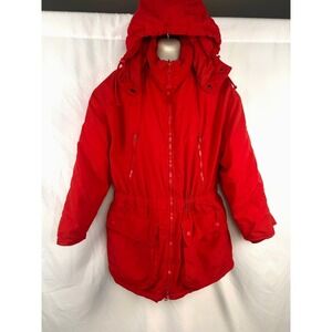 Vintage 90s Eddie Bauer Red Goose Down Hooded Parka Alpine Winter Coat Womens S